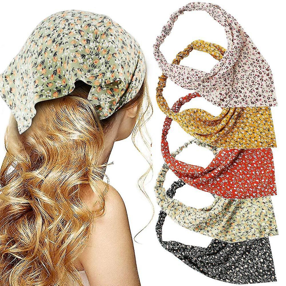 Bandeau Foulard à fleurs - 5 Pcs Bandanas pour cheveux, Bandeaux Boho en mousseline de soie