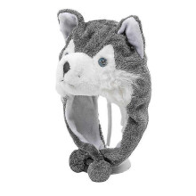 Husky Timber Wolf Cute Plush Animal Winter Hat Warm Winter Fashion (grey)