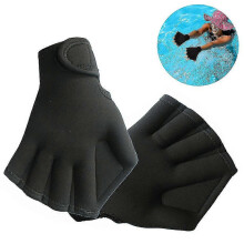 (Black) 1pair Webbed Swimming Gloves Aquatic Training Paddles Water Resistance