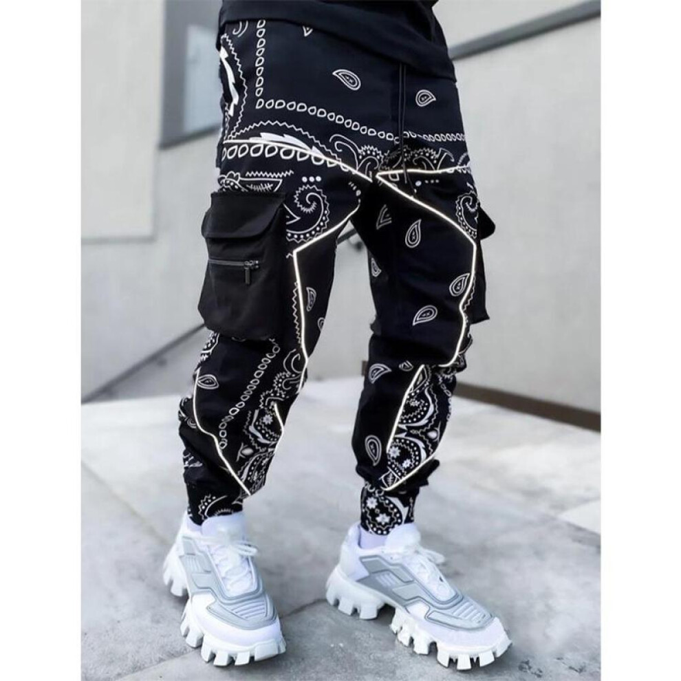 (black, L) Hip Hop Printing Pants Men Trousers Fashion Streetwear Sweatpants For Men Joggers High Street Loose Cargo Pants Men