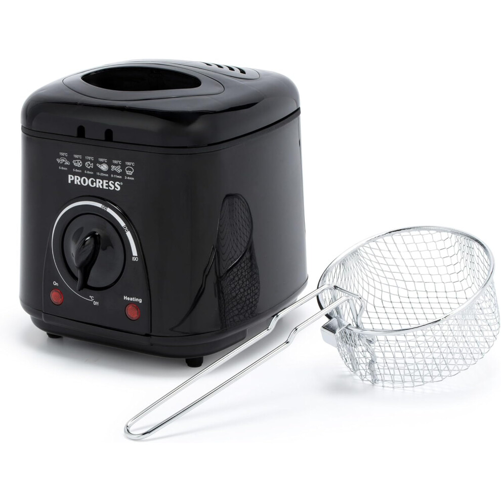 Progress Store Progress 1L Compact Deep Fat Fryer Adjustable Temperature Control, Power Lights, Filter To Reduce Odours