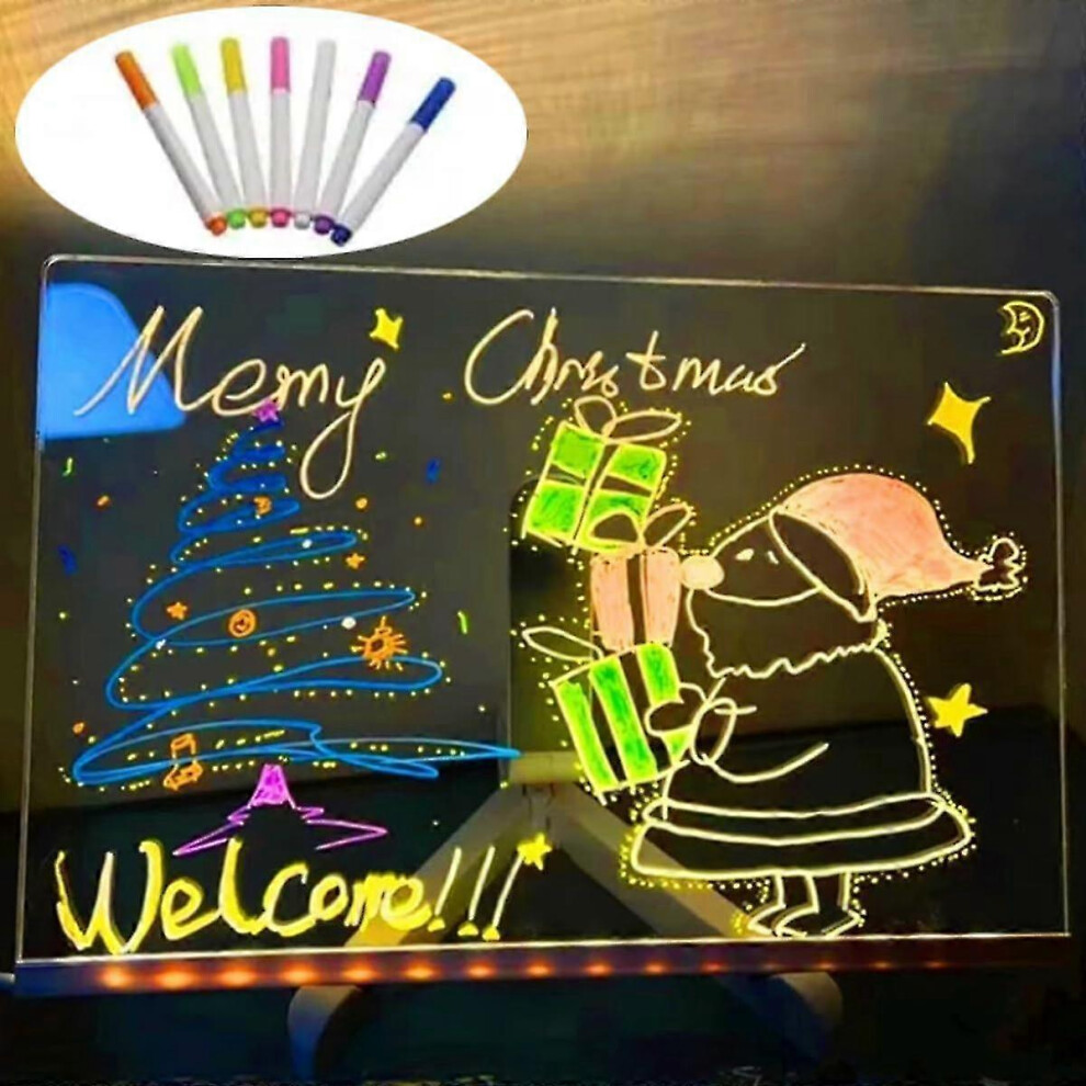 (30 X 20 Cm) Led Note Board With Colors, 2024 New Glowing Acrylic Message Marker Board With Up Dry Erase Board With Stand As A Glow Memo Light