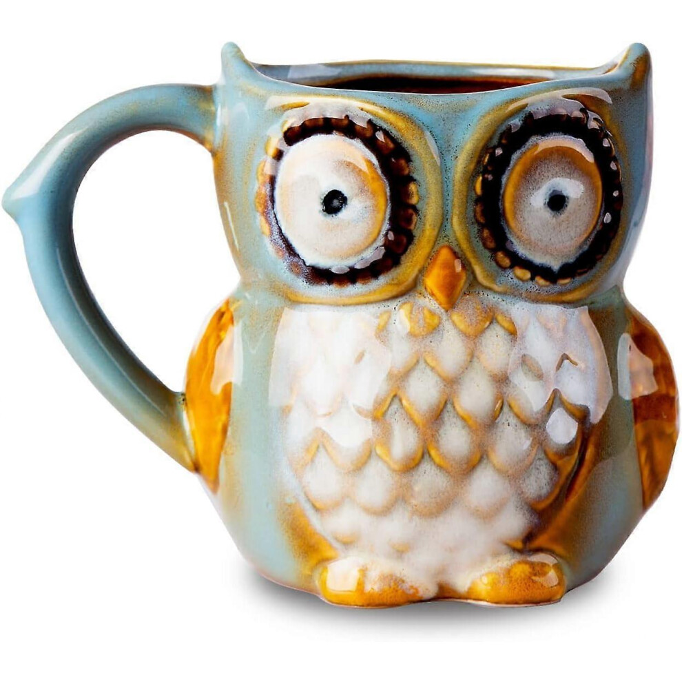 2024 New Cute Owl Coffee Cup Coffee Tea Cyan Cute Owl Morning Coffee Ceramic Cup (Cyan)
