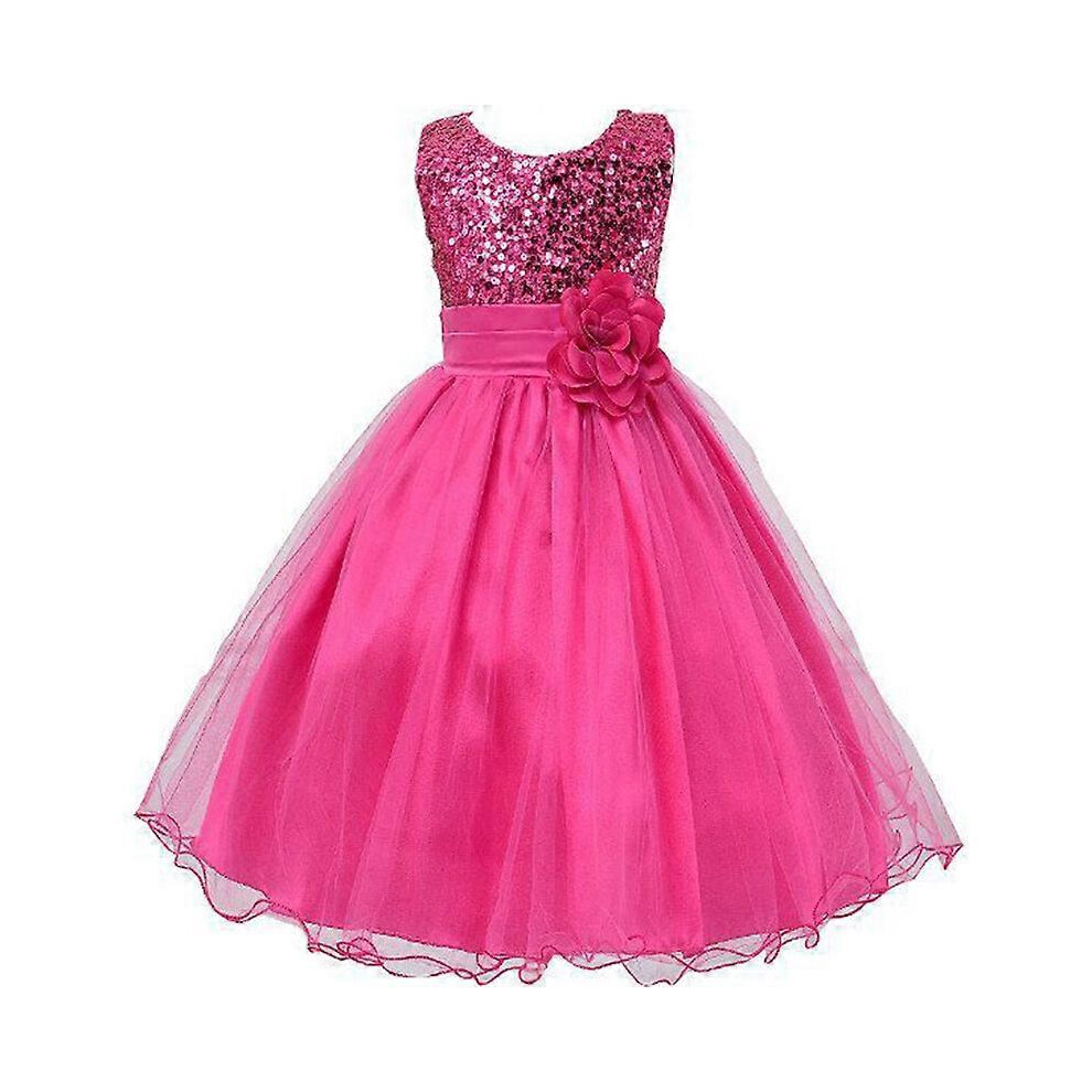 (6-7 Years, Rose Red) 2-8 Years Kid Girl Sequins Party Dresses Gifts-image-OPC-PFVZXH7-NEW