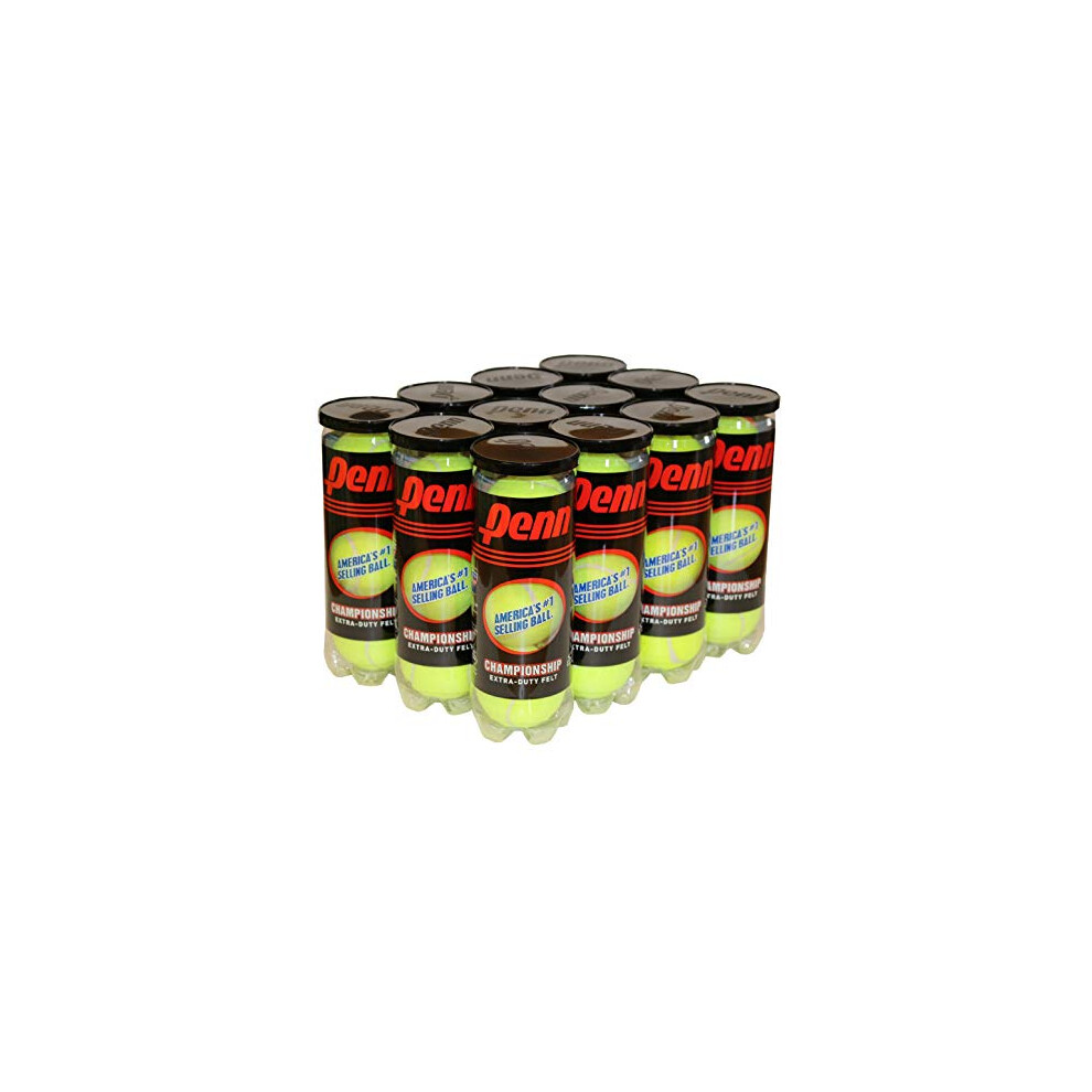 Penn Championship Tennis Balls - Extra Duty Felt Pressurized Tennis Balls - 12 Cans, 36 Balls