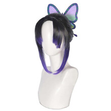 Demon Slayer Anime Kochou Shinobu Synthetic Hair Wigs with Hair Accessory Cosplay Props Fans Gift