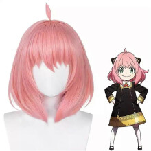 Women SPYFAMILY Anya Pink Bob Short Hair Wigs Cosplay Party Wigs with Bangs