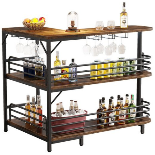 Tribesigns Tribesigns 3 Tier Bar Table L-shaped Bistro Table with Shelf Wine Rack