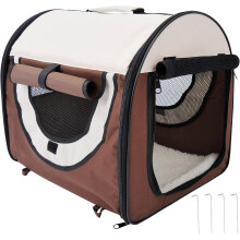 Pawhut Folding Fabric Soft Pet Crate Dog Cat Travel Carrier Cage Kennel House Brown 46L x 36W x 41H cm