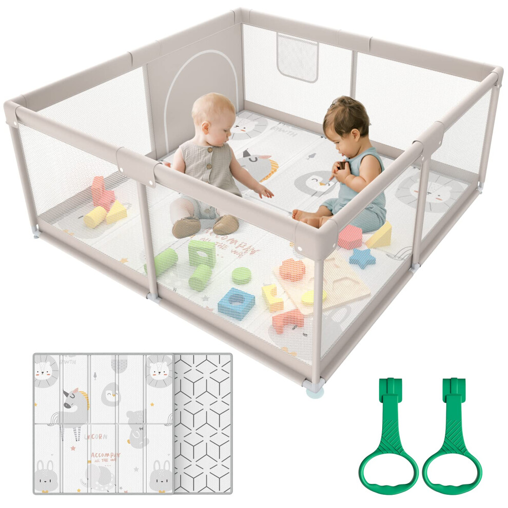 Zeebaba Baby Laufgitter Mit Matte, 119,4 X 119,4 Cm Laufgitter, Laufgitter FüR Babys Und Kleinkinder, Kleine Baby-Spielstifte, GroßEs Laufgitter FüR Kleinkinder, Spielhof FüR SäUglinge Mit 119,4 Cm Spielstift (Playpen-47-Gray With Mat)
