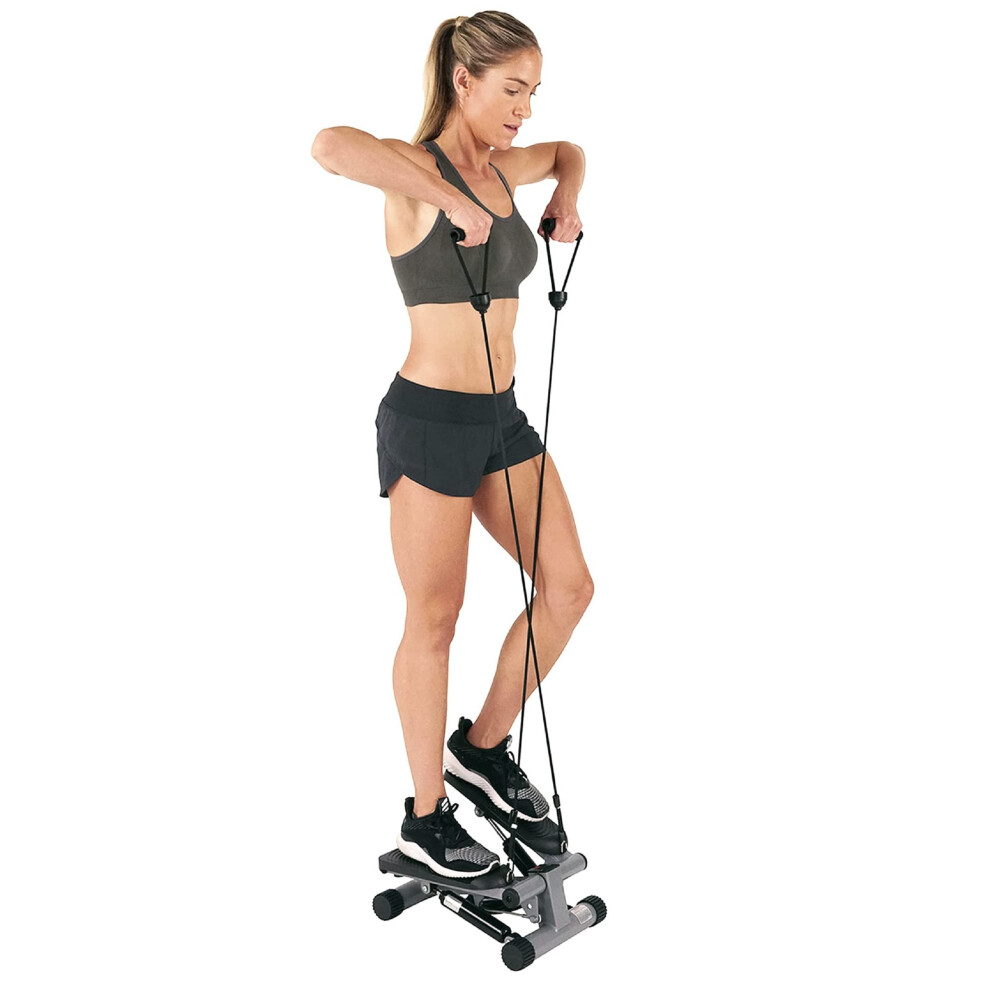 Sunny Health & Fitness Mini Stepper for Exercise Low-Impact Stair Step Cardio Equipment with Resistance Bands Digital Monitor Optional Twist Motion