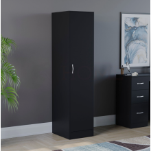 (Black) Modern 1-Door Wardrobe | Tall Storage with Hanging Rail