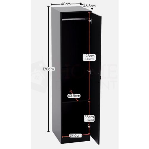 (Black) Modern 1-Door Wardrobe | Tall Storage with Hanging Rail 2