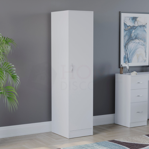 (White) Modern 1-Door Wardrobe | Tall Storage with Hanging Rail