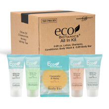 Eco Botanics Hotel s?ber og toiletartikler Bulk S?t | 1-Shoppe All-In-Kit faciliteter til hoteller | 0,85 oz Hotel Shampoo & Conditioner Body Was