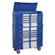 Sealey Premier&trade; Retro Style Wide Topchest & Rollcab Combination 10 Drawer Blue with White Stripes AP41COMBOBWS