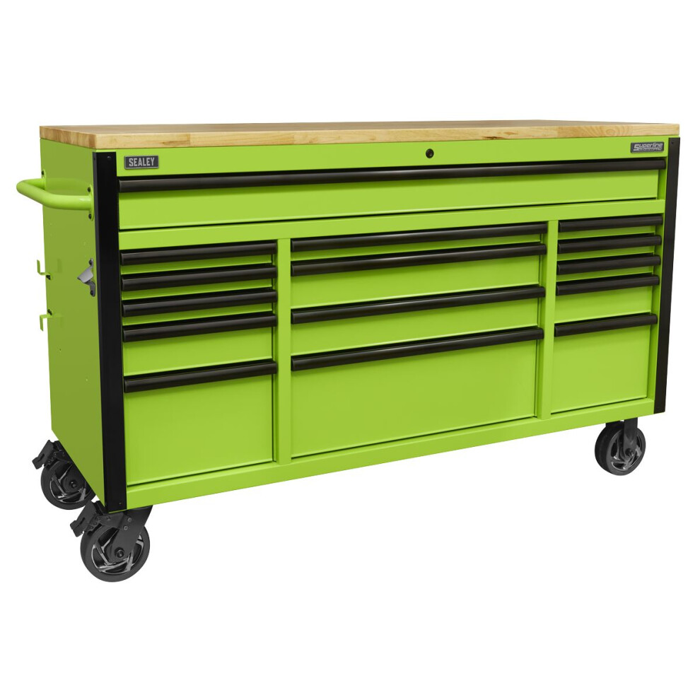 Sealey Black Superline Pro® Edition Mobile Trolley With Wooden Worktop 15 Drawer 1549Mm Ap6115be