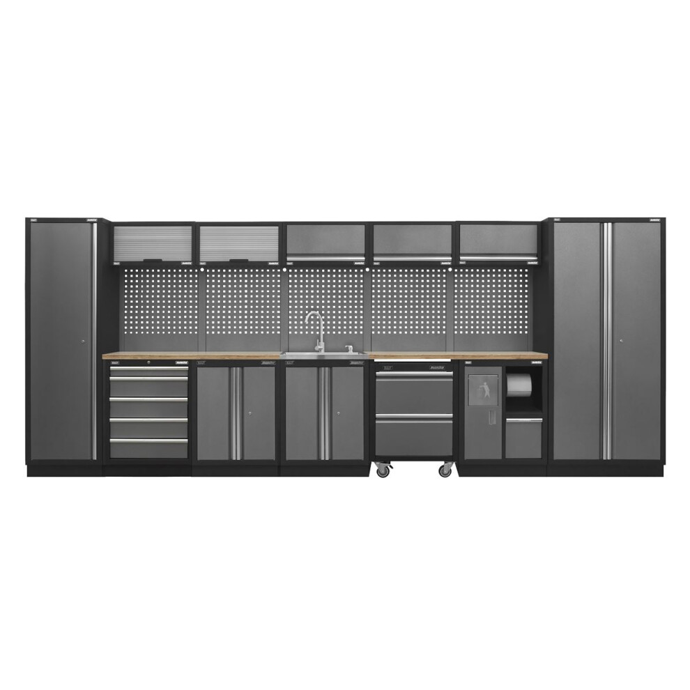 Sealey Superline PRO® Storage System with Pressed Wood Worktop 4.9m APMSSTACK17W