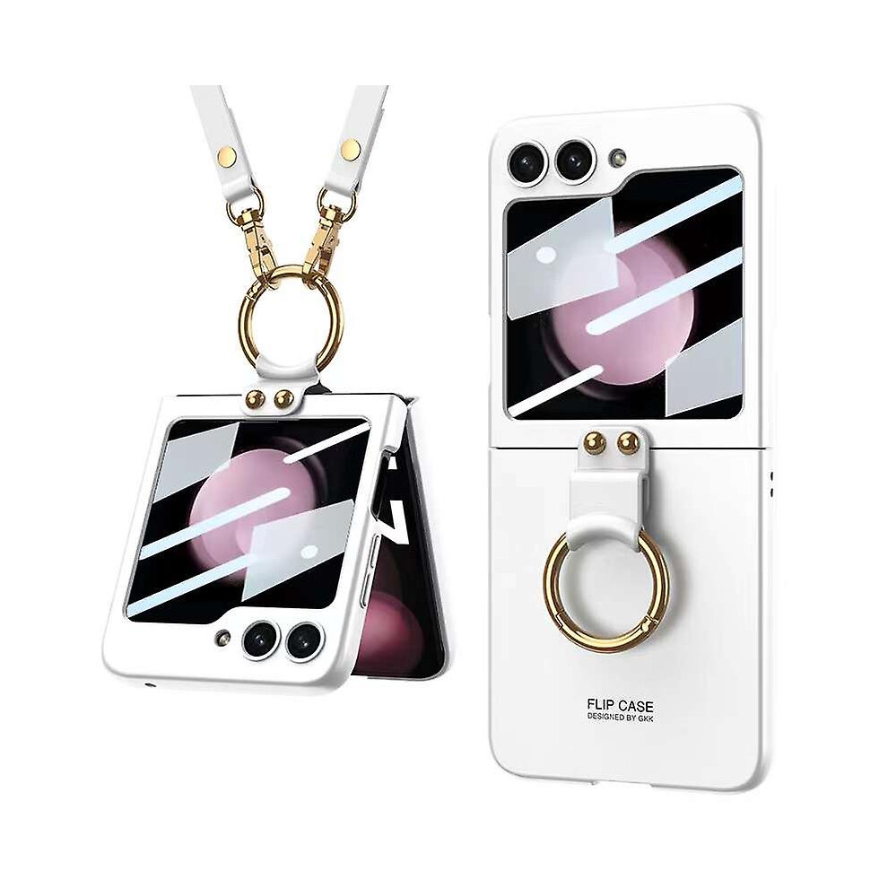 (White) Crossbody Case For Samsung Galaxy Z Flip 5 With Lanyard, Galaxy Z Flip 5 Case With Built In Back Screen Protector White 8795863302720