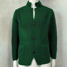 (Green, L) Men's Stand-Up Collar Single-Breasted Knitted Cardigan - Warm Sweater Blazer