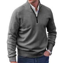 (Dark Gray, M) Zip Jumper Pullover Mens Knitted Sweater Turtleneck Streetwear
