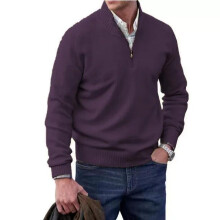 (Dark Purple, XL) Zip Jumper Pullover Mens Knitted Sweater Turtleneck Streetwear