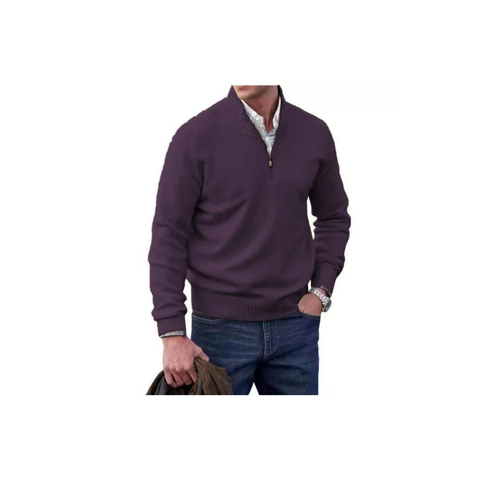 Vehhe (Dark Xl) Zip Jumper Pullover Mens Knitted Sweater Turtleneck Streetwear Purple