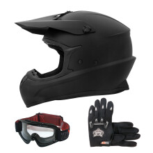 (Matt Black, M) ZORAX X305 Adult MX Motorbike Helmet Dual Sport Motocross + Gloves + Goggles ECE2206