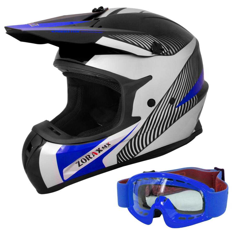 (Blue, XL) ZORAX X305 Adult MX Motorbike Helmet Dual Sport Motocross + Goggles ECE2206-image-OPC-PFW2SDF-NEW