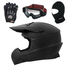 (Matt Black, L) ZORAX X305 Adult MX Motorbike Helmet Dual Sport Motocross + Gloves + Goggles + Balaclava