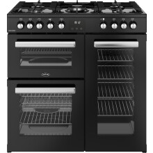 Belling CookCentre 90DF 90cm Dual Fuel Range Cooker - 3 Ovens, 5 Burners & Maxi-Grill - Black - A/A Rated