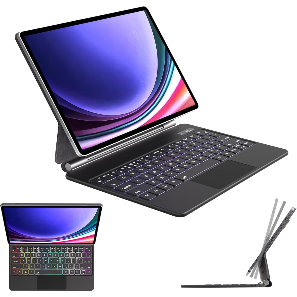 Magic Keyboard for Samsung Galaxy Tab S7 Plus 12.4", Magnetic Floating Stand, Precision Multi-Touch Trackpad, Backlight, UK Layout & S Pen Holder