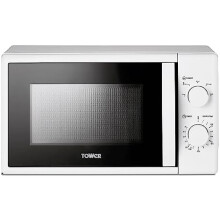 Tower T24034WHT 20 Liter 700W Manual Microwave Oven with 5 Power Levels and a 35 Minute Timer, White