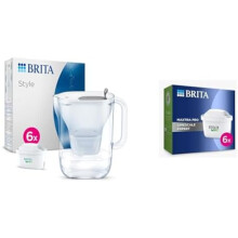 BRITA Style Water Filter Jug Grey (2.4L) Half Year Pack incl. 6x MAXTRA PRO All-in-1 cartridge - fridge-fitting design jug with smart LED-LTI and Fl