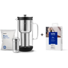 Aarke Purifier, Water Filter Jug in Glass and Stainless Steel (2.4L/10 Cups) + 3-Pack Pure Filter Refill Bags