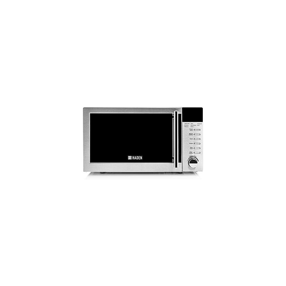 Haden 20L Digital Stainless Steel Microwave Oven - 800W, Compact Microwave, 5 Power Levels, Auto Defrost & Child Lock, Easy Clean Interior - 24.5cm