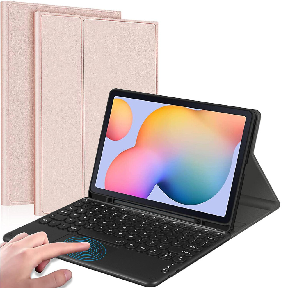 (Pink) For Samsung Galaxy Tab S6 Lite / S6 Lite (2022) Bluetooth Keyboard With Touchpad, Pu Leather Cover With Pen Holder Pink 8795863308098