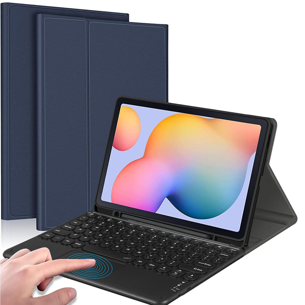 (Blue) For Samsung Galaxy Tab S6 Lite / S6 Lite (2022) Tooth Keyboard With Touchpad, Pu Leather Cover With Pen Holder Blue 8795863308104