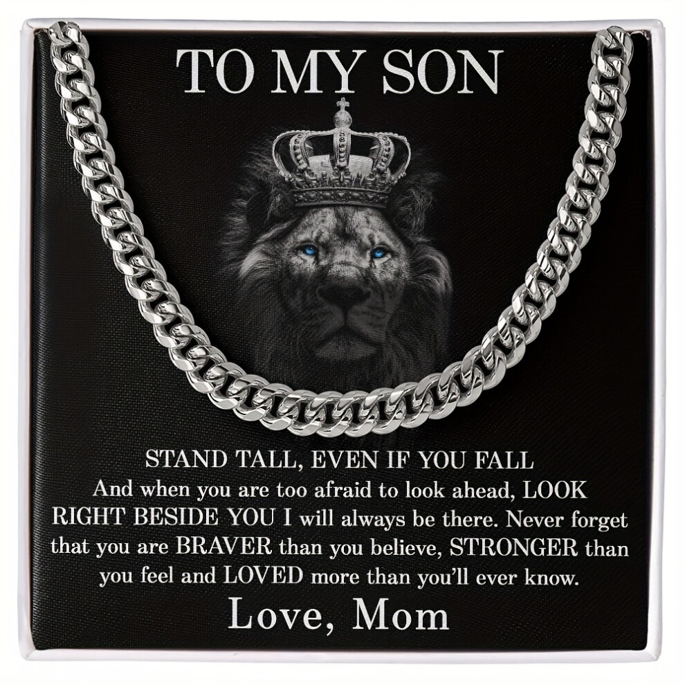 (Steel color, 55cm) To My Son Cuban Chain Necklace, Son Birthday Gifts, Gift For Son Graduation From Mom