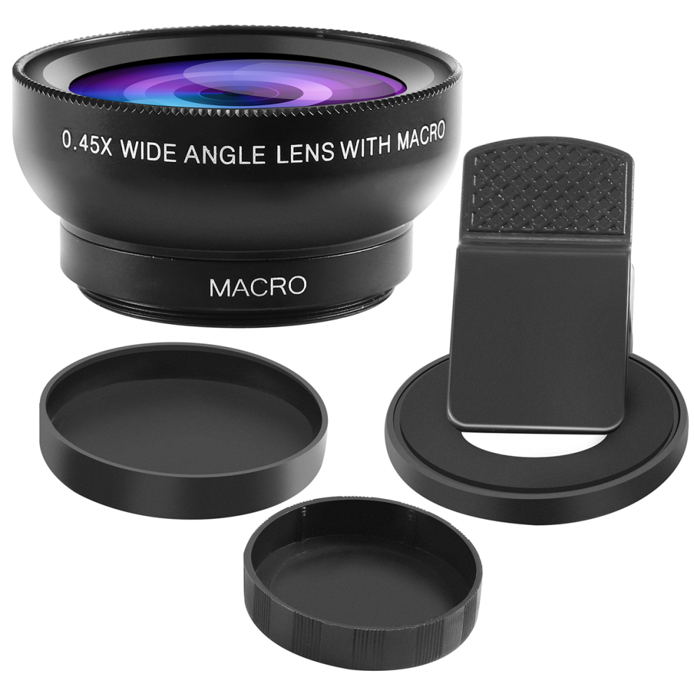 Objectif de téléphone Fish Eye, téléphone 0,45X avec objectif d'appareil photo HD, objectif macro à clip