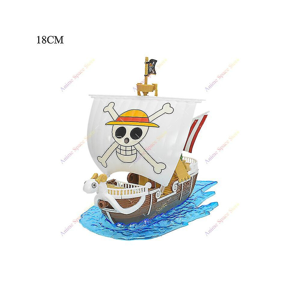 (Going Merry no box) 18cm Anime One Piece Figure Thousand Sunny Going Merry Boat Pirate Ship Fiugrine Toys Action Figures Shanks Assembly Model Toys C