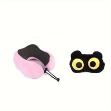 (Pink) 1set U-Shaped Memory Foam Pillow and Eye Mask Set, Polyester Travel Neck Support for Airplane, Car, Office Lunch Break, RV Bedding Essentials