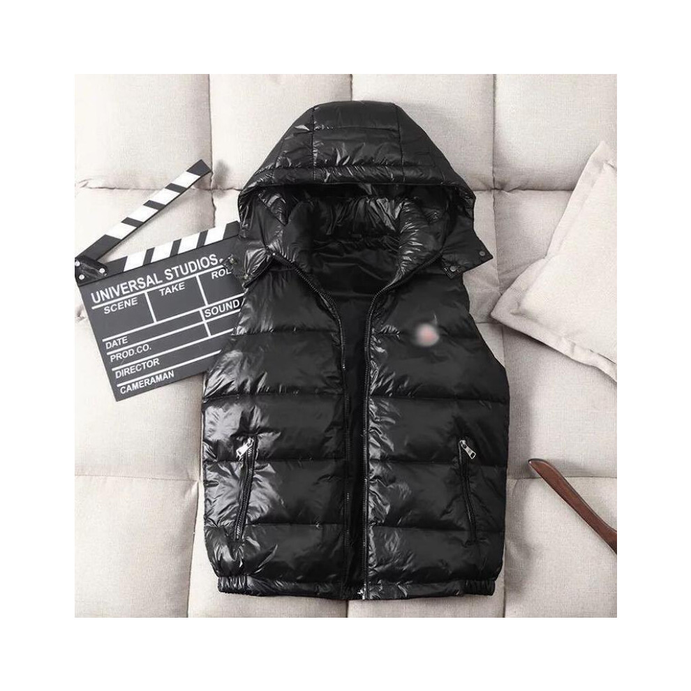 (Black, S) New Men down vest short couple hooded casual waistcoat youth warm women jacket
