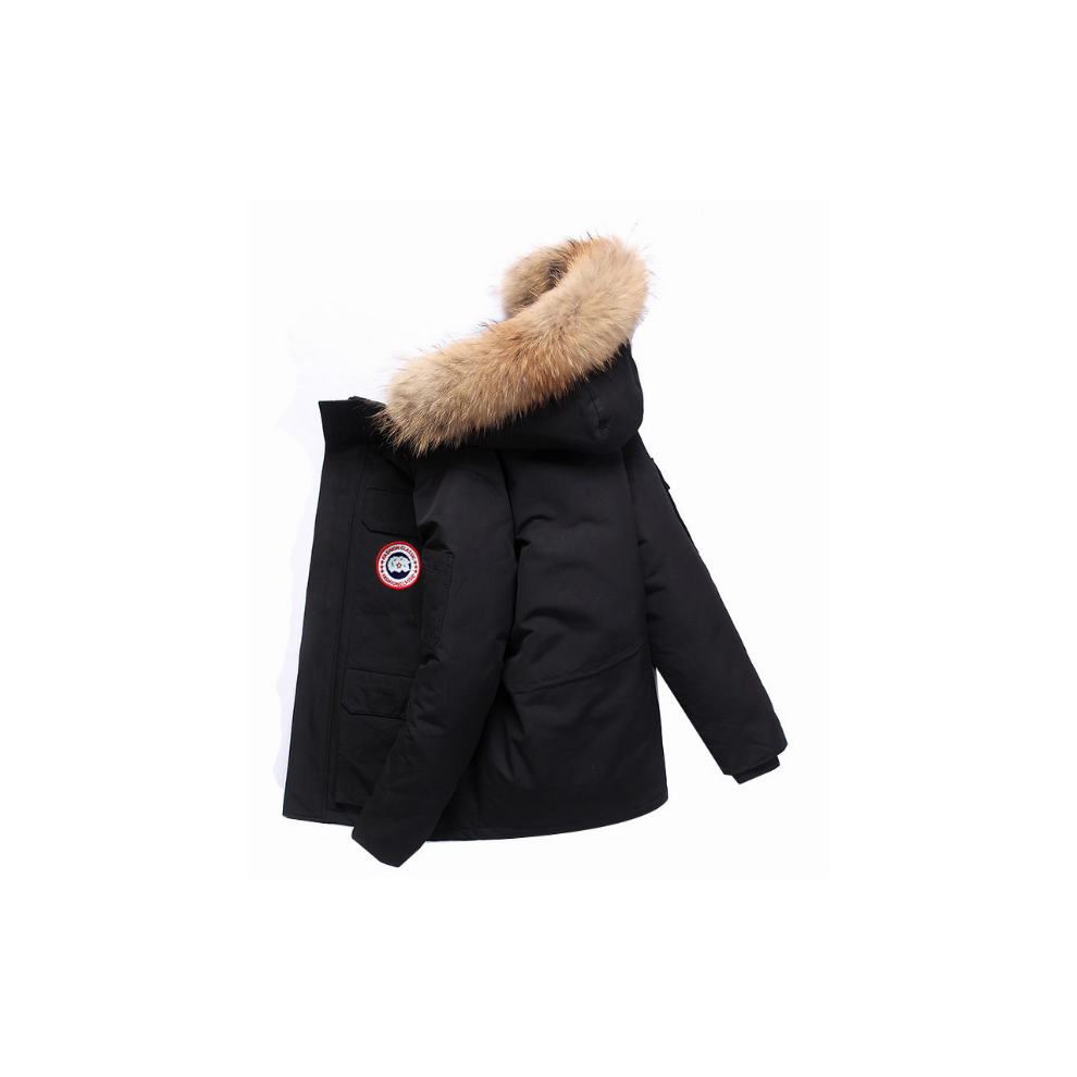 (Black, S) New Couple Hooded Large Fur Collar Cargo men's And women's Down Jackets