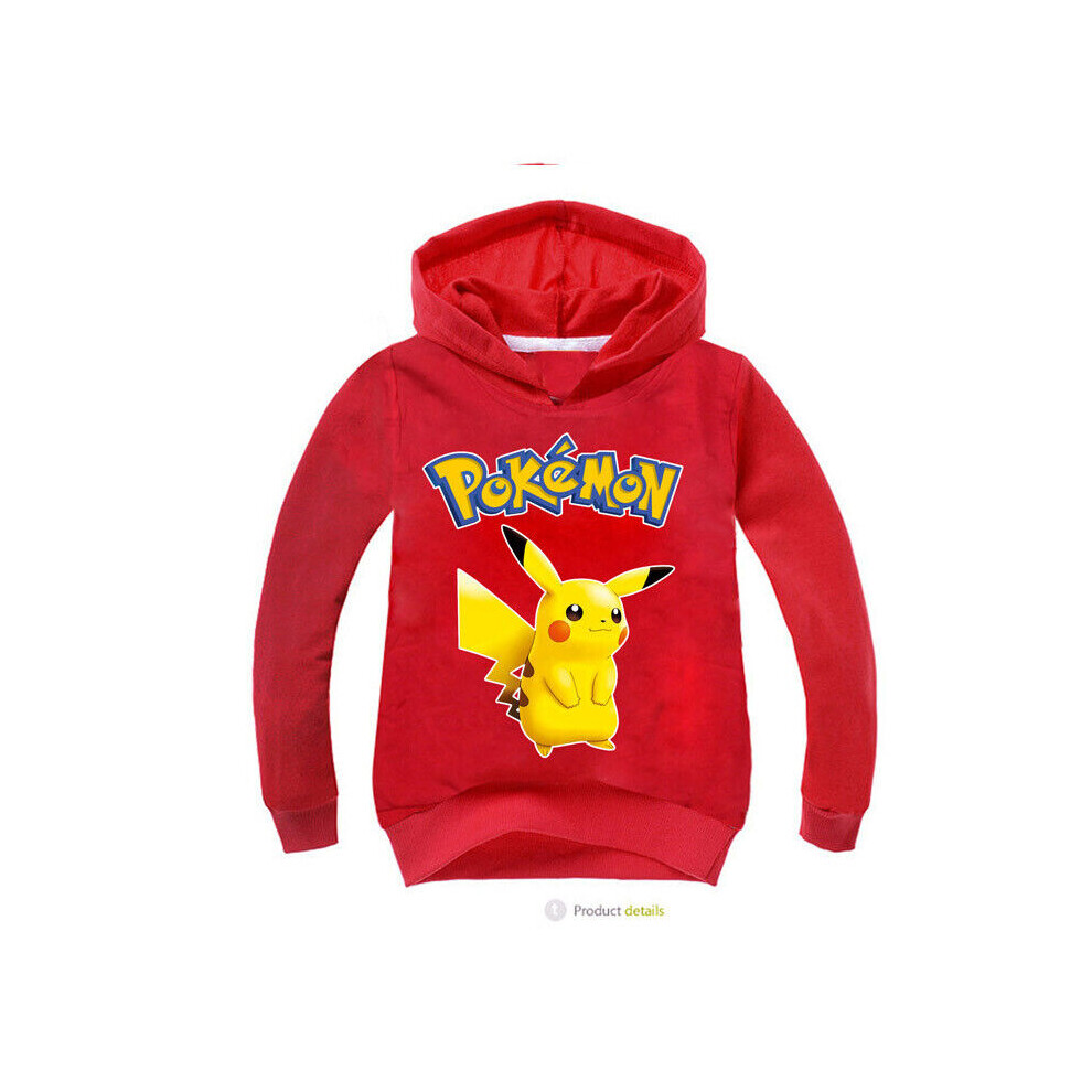 (Red, 8-9 Years) Kids Pokemon GO Pikachu Casual Hoodie Sweatshirt Jumper Youtube Hooded Top Gifts