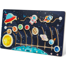 Movable Solar System Puzzle for Kids 3-6, Wooden Space Toys for Kids, Planets for Kids Preschool Learning Activities, Gift for Boys, Girls
