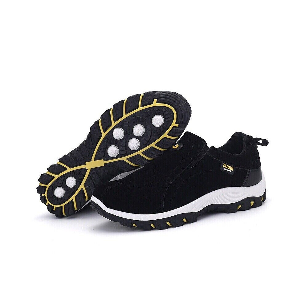 (Black, UK 9 = EU 44) Mens Sport Shoes Slip On Waterproof Walking Hiking Trainers Sneakers Size Casual
