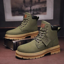 (9.5, GREEN) High Top Boots Men's Shoes Fashion Motorcycle Ankle Boots for Men Winter