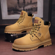 (8, KHAKI) High Top Boots Men's Shoes Fashion Motorcycle Ankle Boots for Men Winter