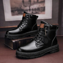 (9.5, BLACK) High Top Boots Men's Shoes Fashion Motorcycle Ankle Boots for Men Winter